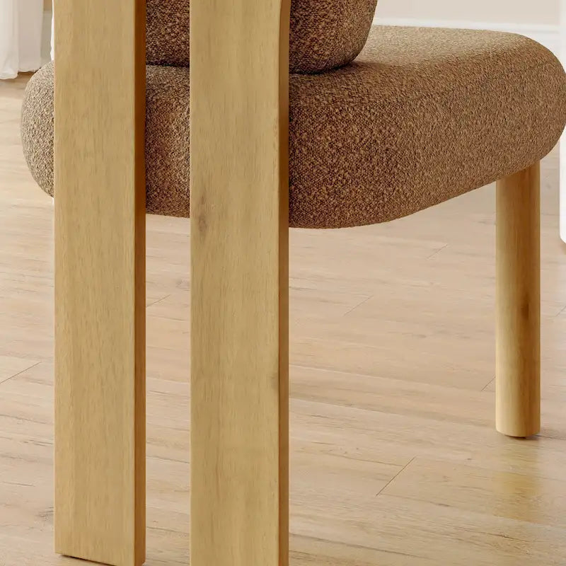 Chaise de salle à manger capitonnée en tissu peluche Wingback avec pieds en bois massif