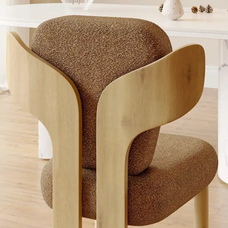 Chaise de salle à manger capitonnée en tissu peluche Wingback avec pieds en bois massif