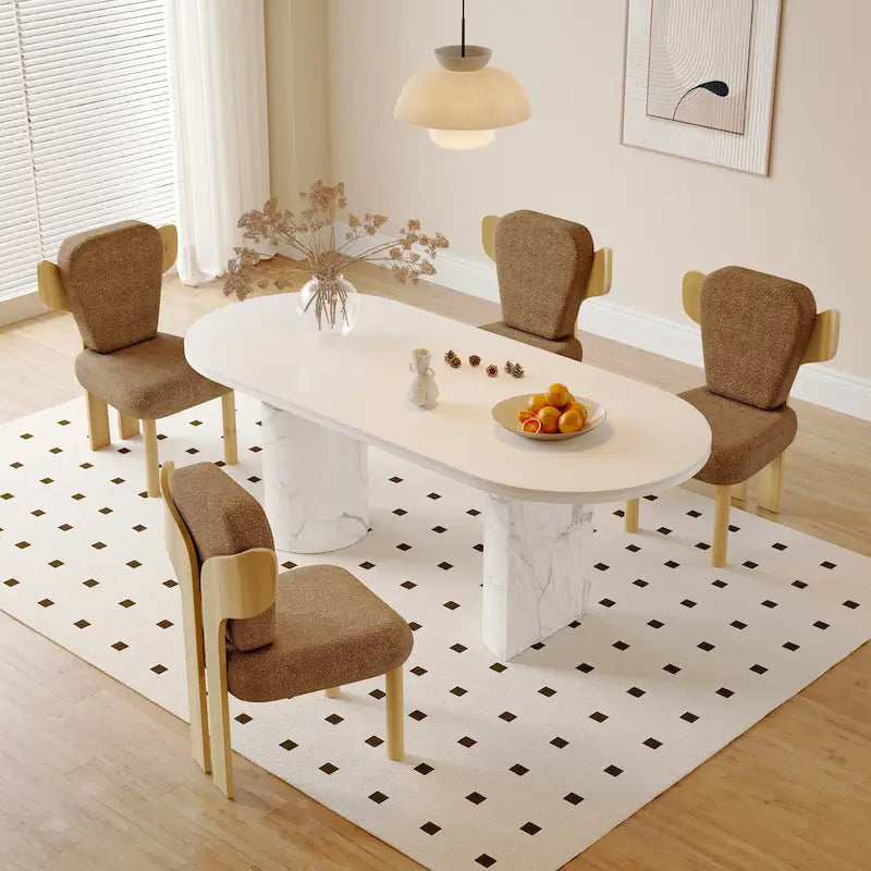 Chaise de salle à manger capitonnée en tissu peluche Wingback avec pieds en bois massif