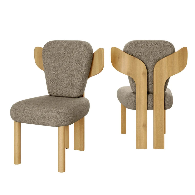 Chaise de salle à manger capitonnée en tissu peluche Wingback avec pieds en bois massif
