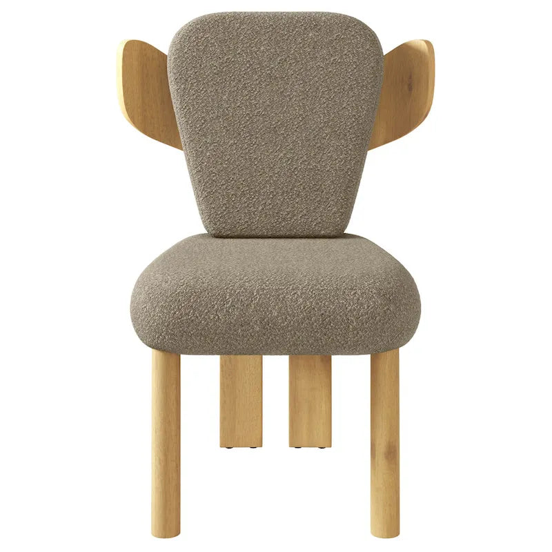 Chaise de salle à manger capitonnée en tissu peluche Wingback avec pieds en bois massif