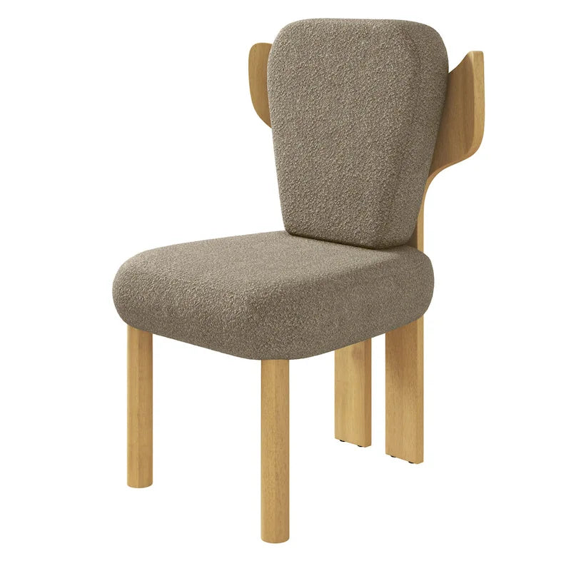 Chaise de salle à manger capitonnée en tissu peluche Wingback avec pieds en bois massif