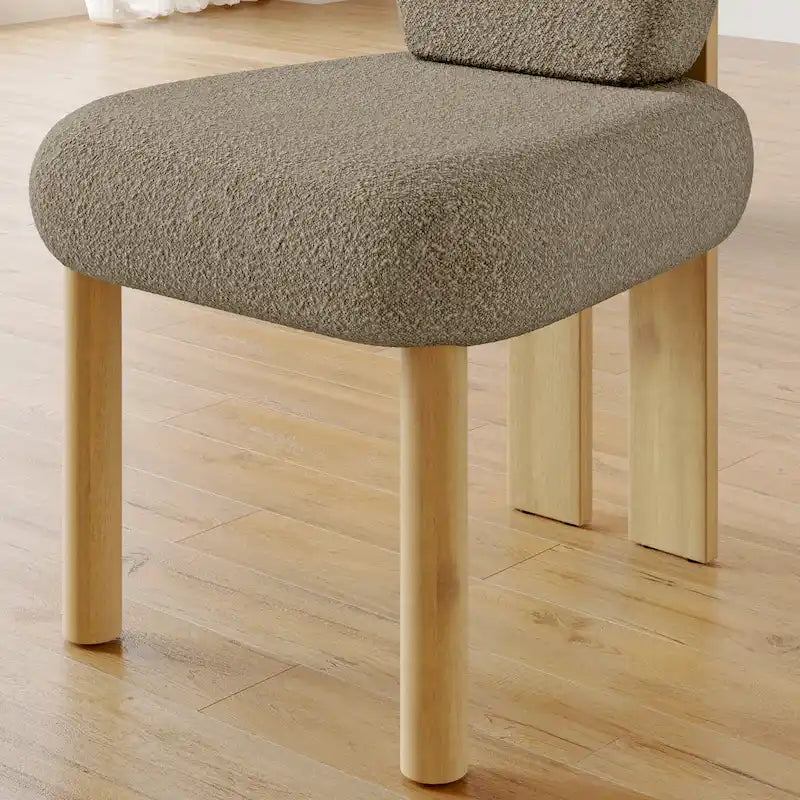 Chaise de salle à manger capitonnée en tissu peluche Wingback avec pieds en bois massif