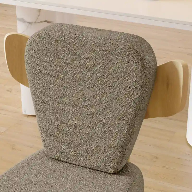 Chaise de salle à manger capitonnée en tissu peluche Wingback avec pieds en bois massif