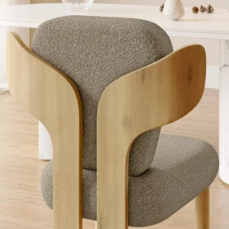 Chaise de salle à manger capitonnée en tissu peluche Wingback avec pieds en bois massif