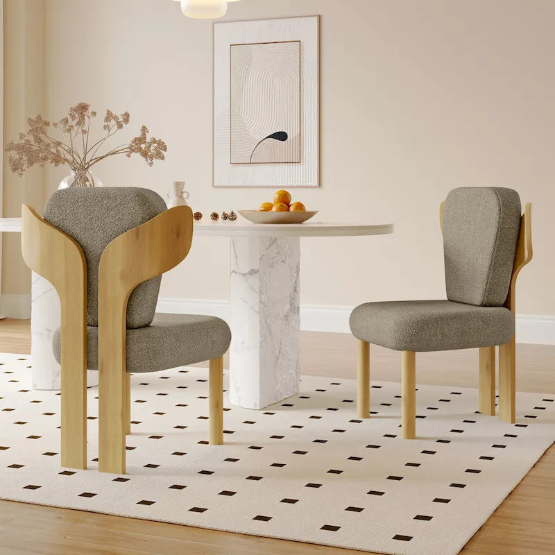 Chaise de salle à manger capitonnée en tissu peluche Wingback avec pieds en bois massif