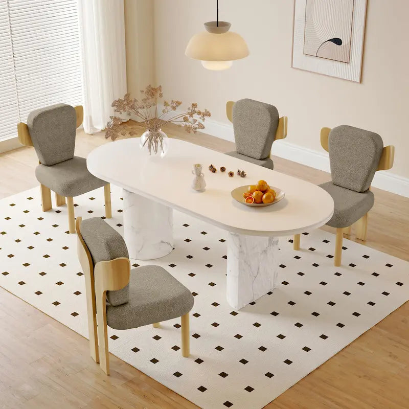 Chaise de salle à manger capitonnée en tissu peluche Wingback avec pieds en bois massif
