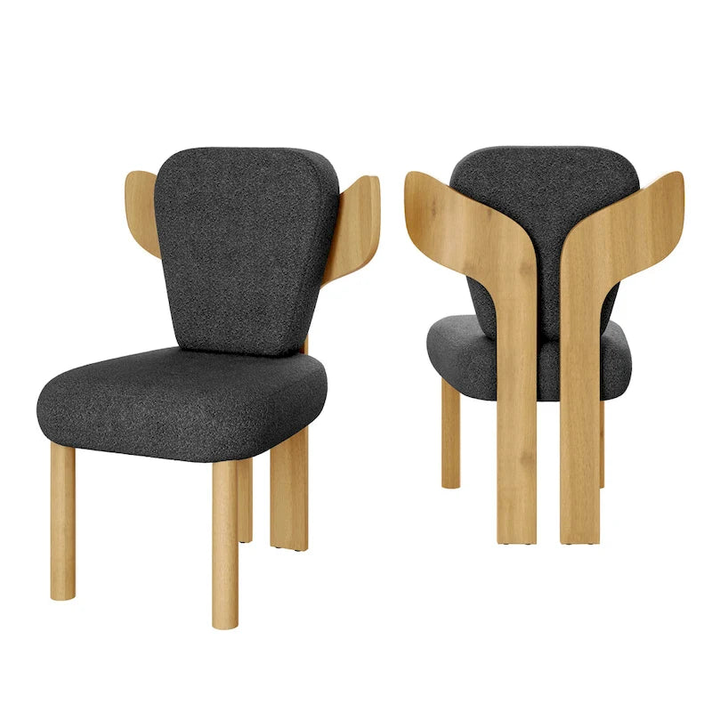 Chaise de salle à manger capitonnée en tissu peluche Wingback avec pieds en bois massif