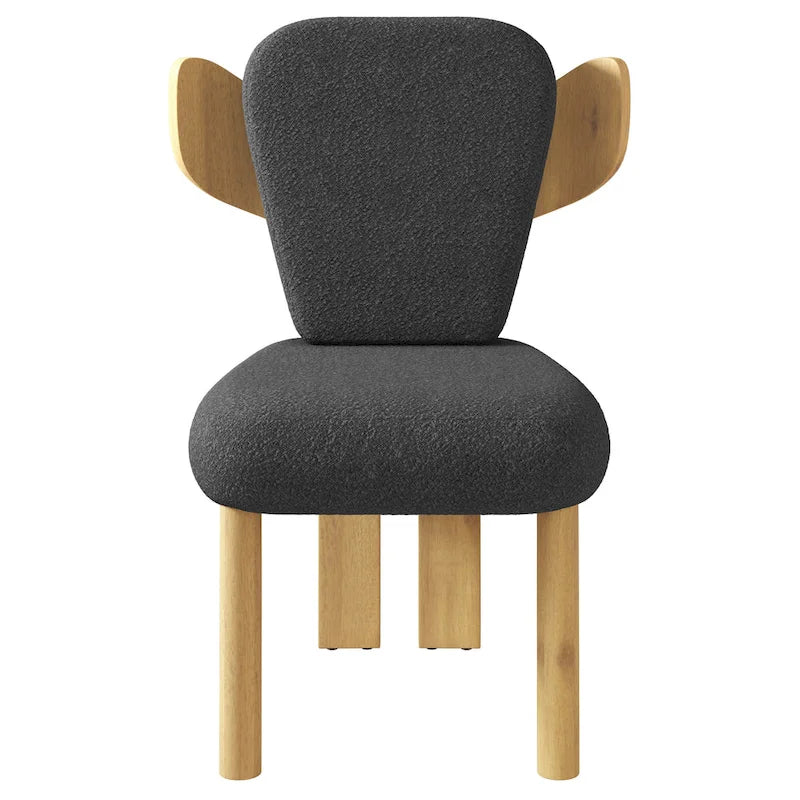 Chaise de salle à manger capitonnée en tissu peluche Wingback avec pieds en bois massif