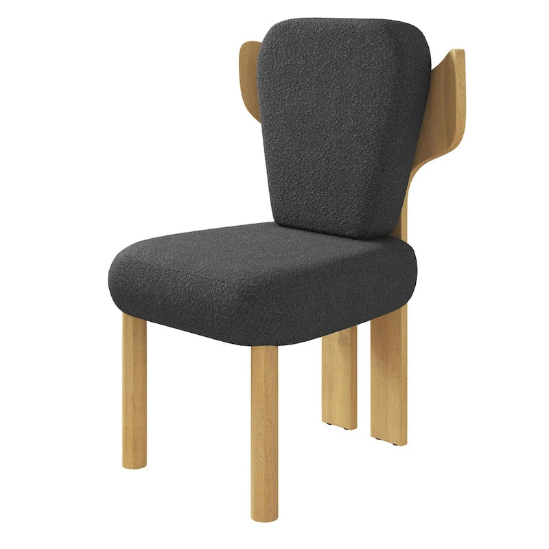 Chaise de salle à manger capitonnée en tissu peluche Wingback avec pieds en bois massif