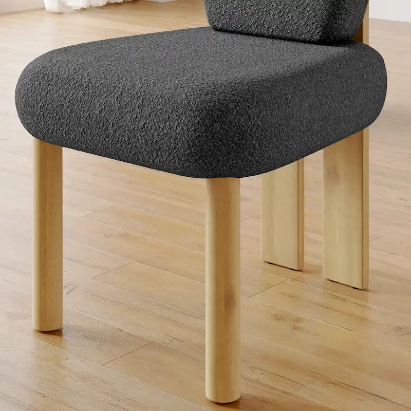 Chaise de salle à manger capitonnée en tissu peluche Wingback avec pieds en bois massif