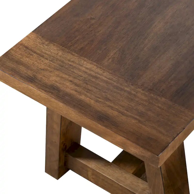 Banc de salle à manger rustique bicolore en ivoire avec piètement tréteau style ferme