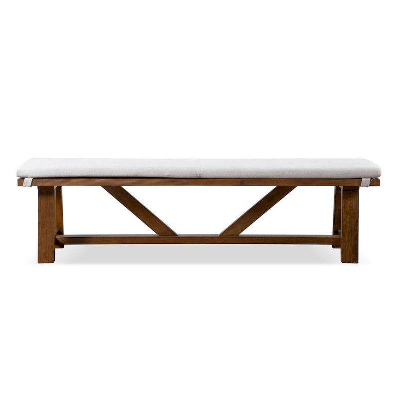 Banc de salle à manger rustique bicolore en ivoire avec piètement tréteau style ferme